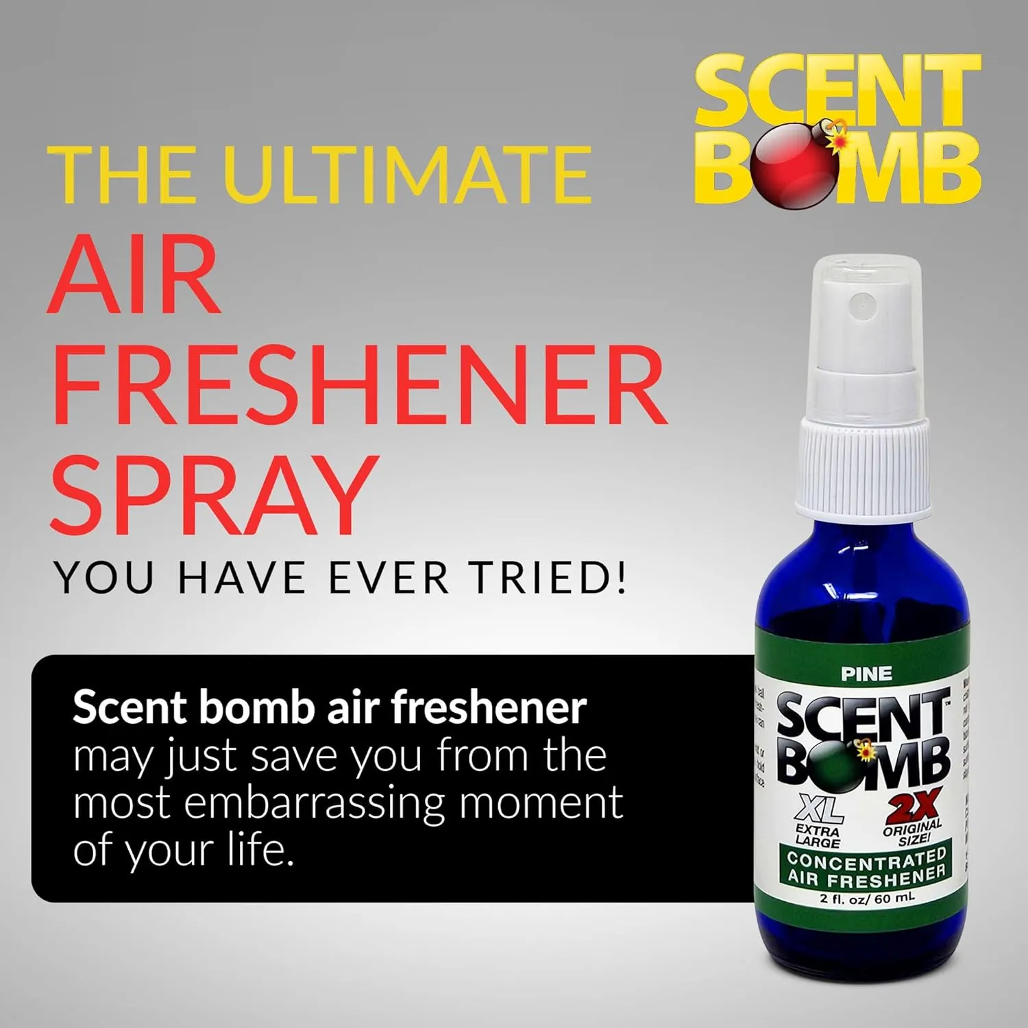 Scent Bomb Air Freshener Spray 2-Pack, Long-Lasting Odor Eliminator for Home & Car, Effective Deodorizer Spray for Kitchen, Bathroom, Fresh Room Spray & Smell Neutralizer, 2 oz, Pine
