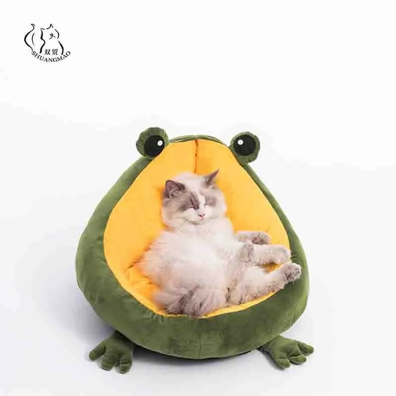 SHUANGMAO Pet Cat Dog Bed House for Cats Indoor Warm Frog Small Dog Sleep Mat Kitten Kennel Beds Cute Nest Soft Supplies