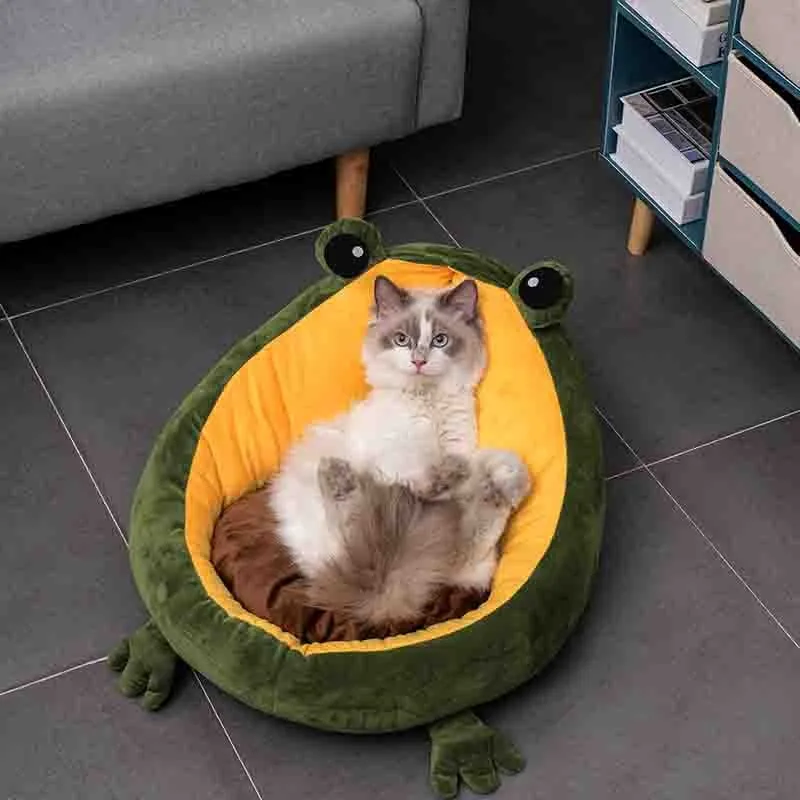 SHUANGMAO Pet Cat Dog Bed House for Cats Indoor Warm Frog Small Dog Sleep Mat Kitten Kennel Beds Cute Nest Soft Supplies