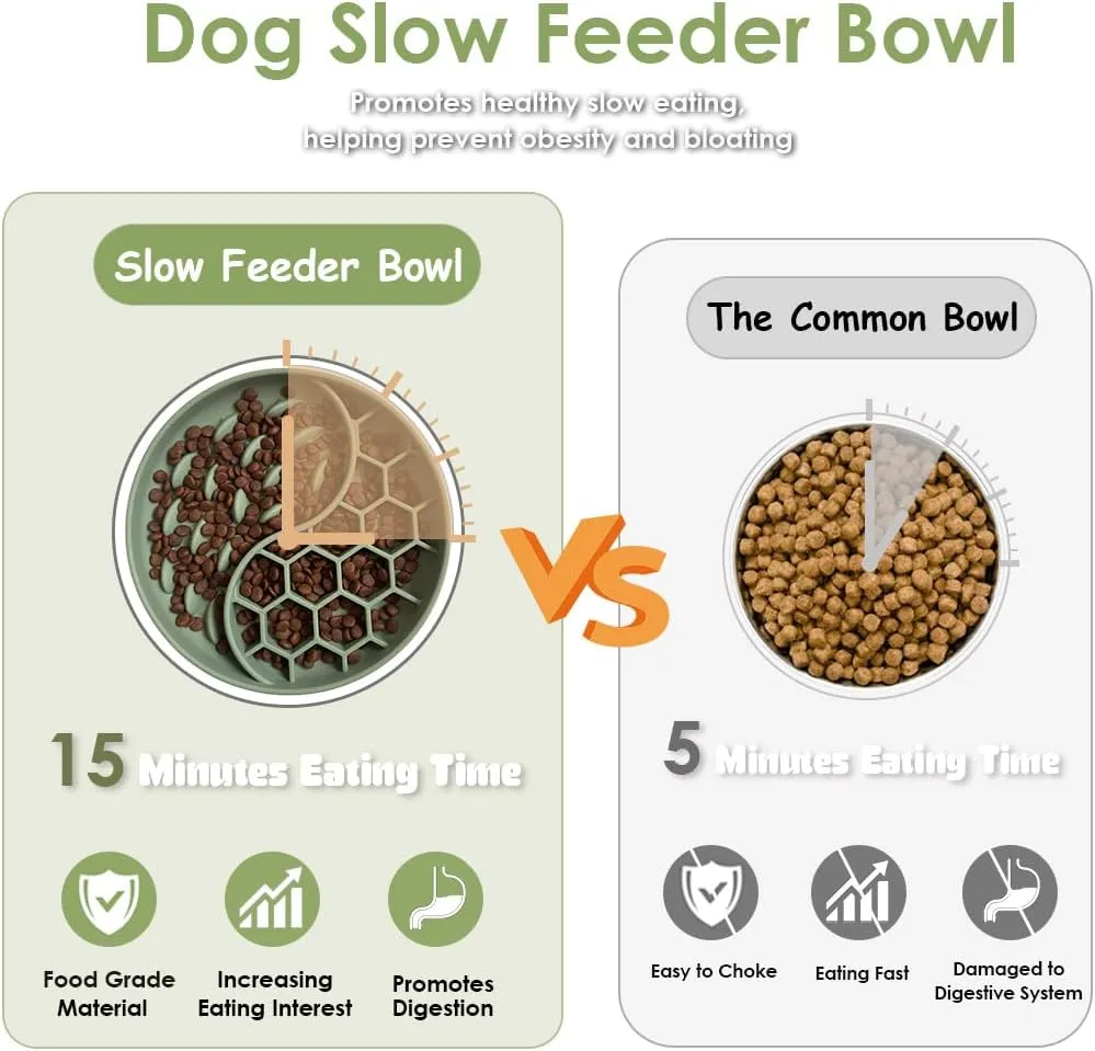 Slow Feeder Dog Bowls,Silicone Cat Feeding Bowls with Suction Cups, Anti-Choking, Non-Slip Design, Reduces Boredom, Anxiety, Ideal for Medium to Small Dogs & Cats(Olive Green)