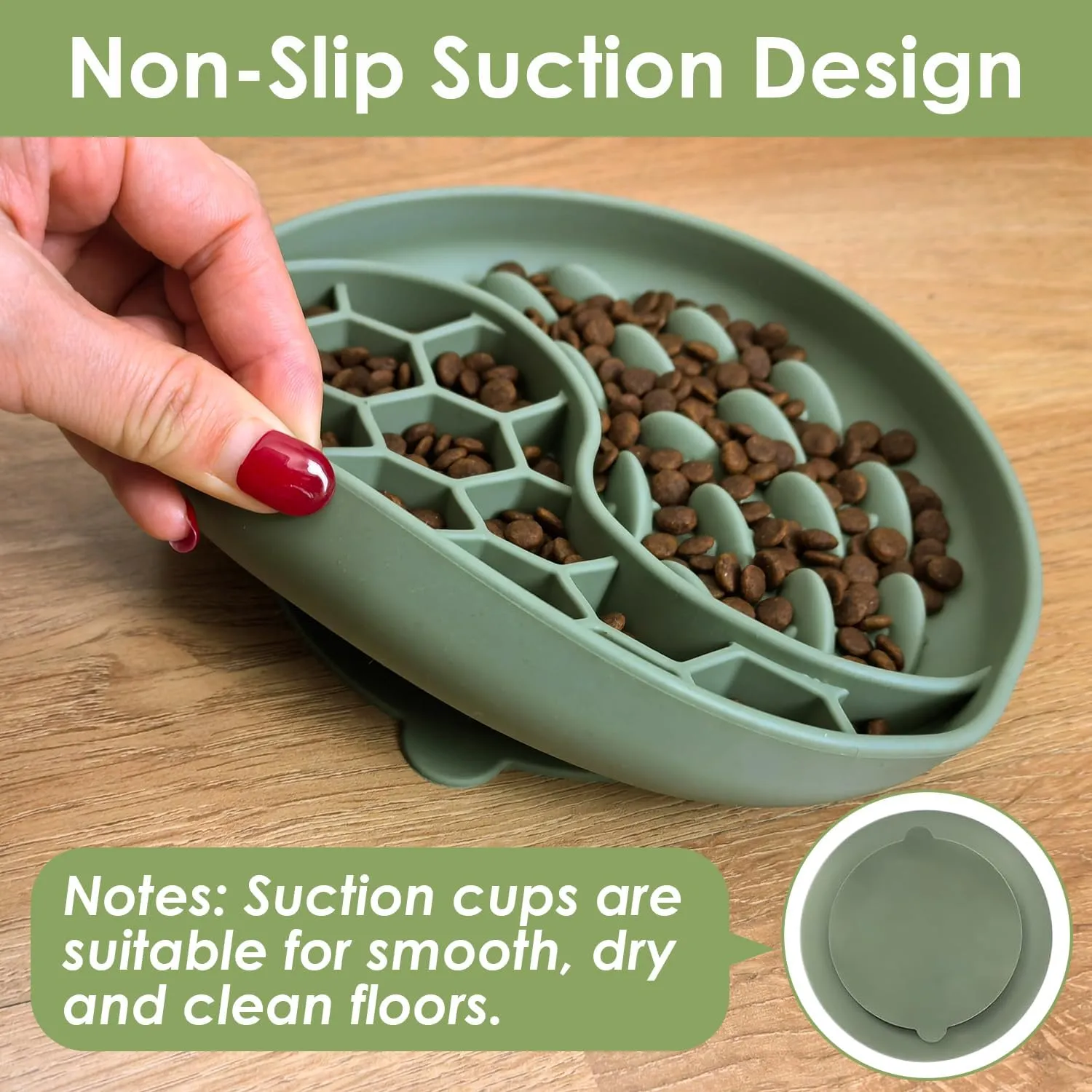 Slow Feeder Dog Bowls,Silicone Cat Feeding Bowls with Suction Cups, Anti-Choking, Non-Slip Design, Reduces Boredom, Anxiety, Ideal for Medium to Small Dogs & Cats(Olive Green)