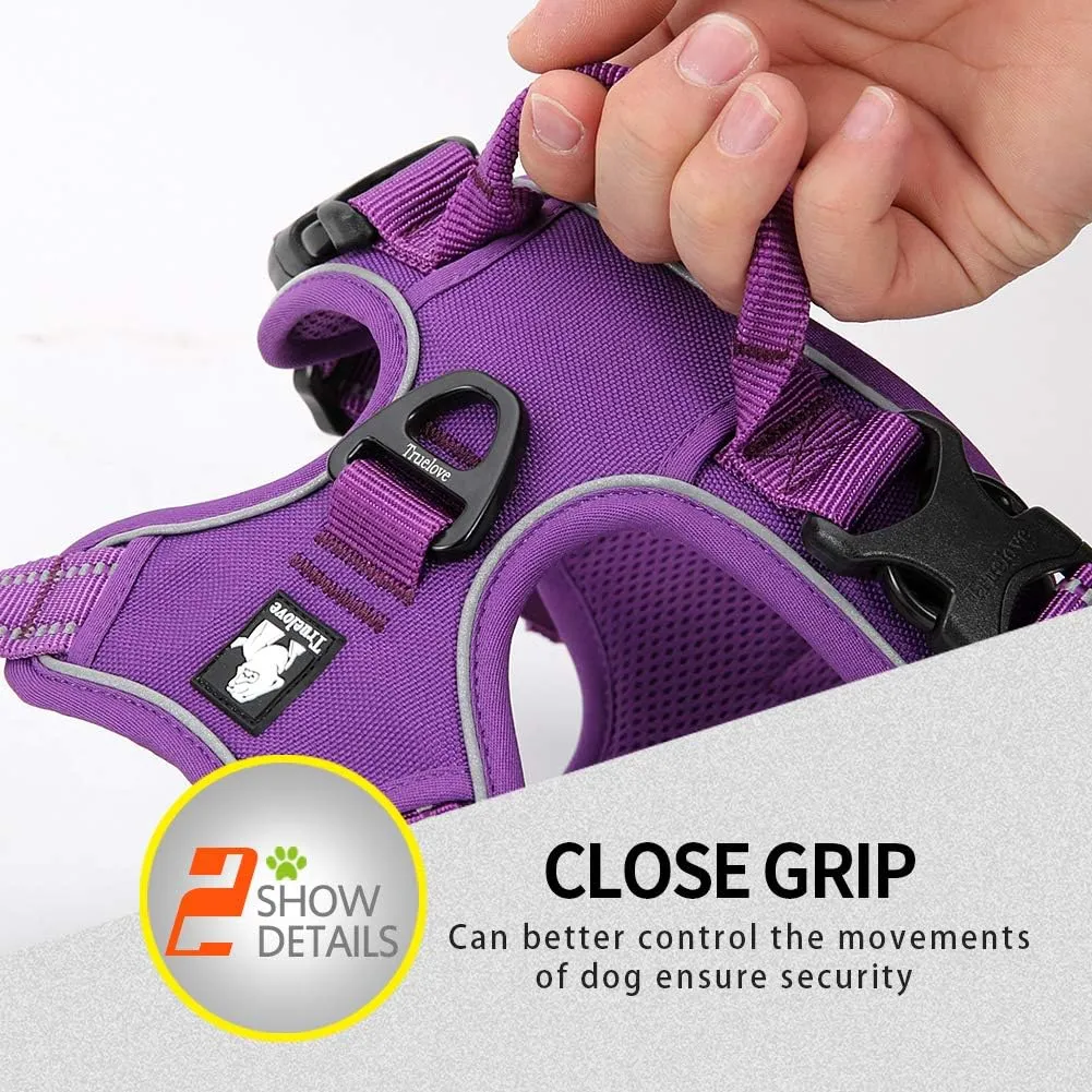 Soft Front Dog Harness .Best Reflective No Pull Harness with Handle and 2 Leash Attachments