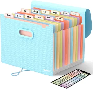 Sooez Upgraded Accordion File Organizer, Expanding File Folder with Deeper 12 Pockets - Never Cover Up Index Tabs, Monthly Bill Paper Receipt Document Organizer, Letter A4 Size for Home Office School