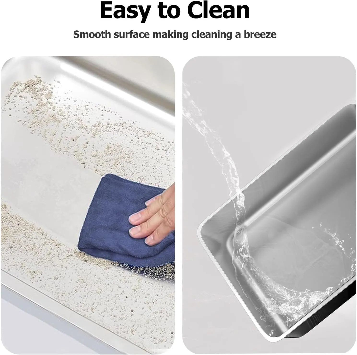 Stainless Steel Cat Litter Box, Medium Metal Litter Tray Pan Litterbox, Low Entry Stainless Steel Litter Box for Medium Cats, 19.7"Lx13.8"W x3.9"H, No Odor Absorption, Easy Clean, Rustproof, Leakproof