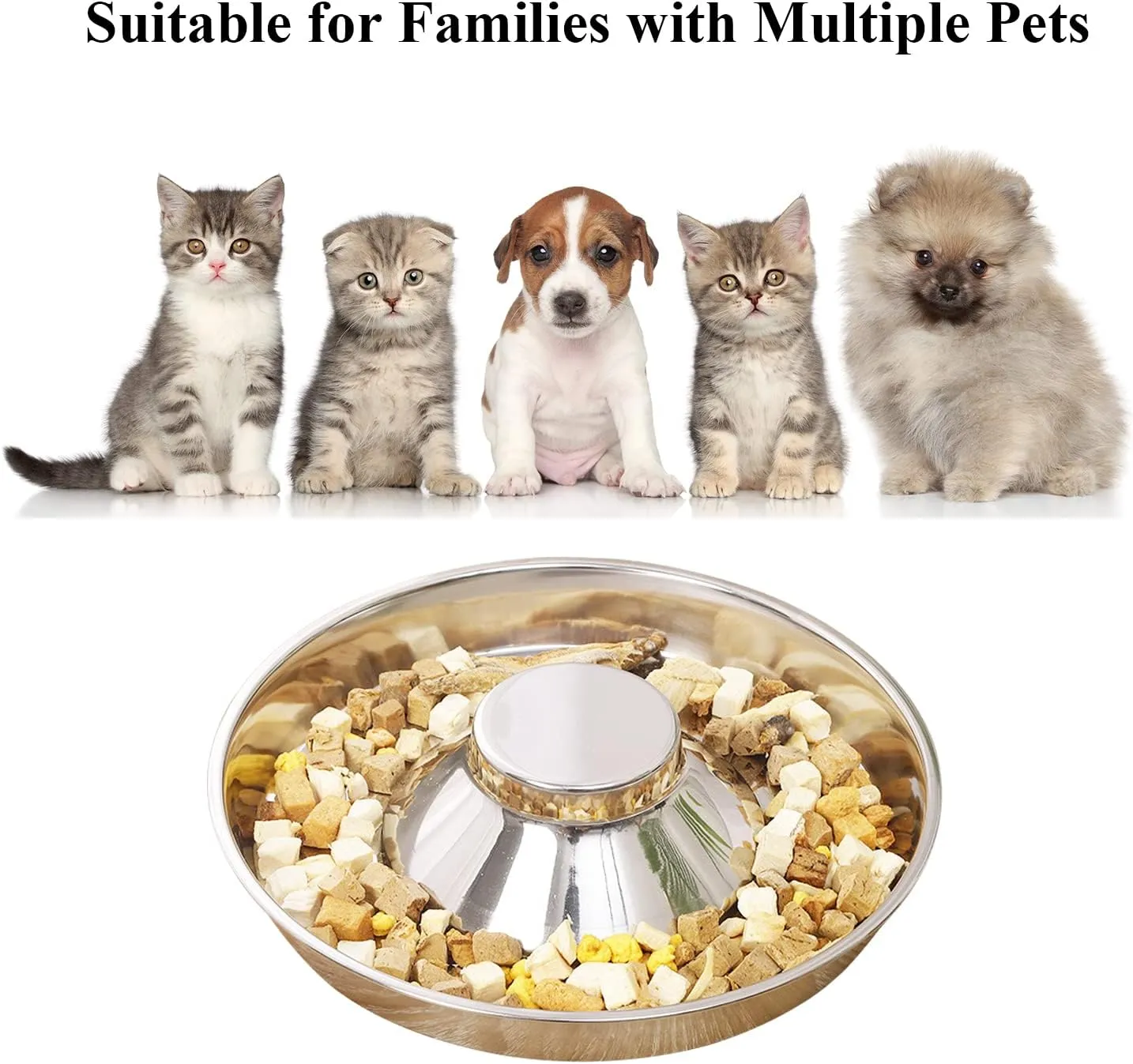 Stainless Steel Pet Bowl for Puppy and Cat, Dog Food and Water Feeding Bowl, Puppies and Kittens Weaning Bowls, Multiple Dogs and Cats Eat and Drink Together (2PC, S)