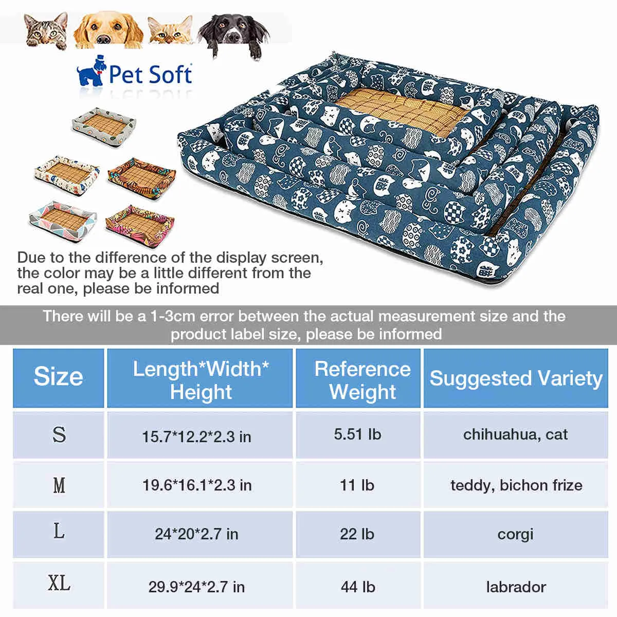 Summer Cool Moisture Resistant Linen Pet Bed, 1 Pack (Pink)