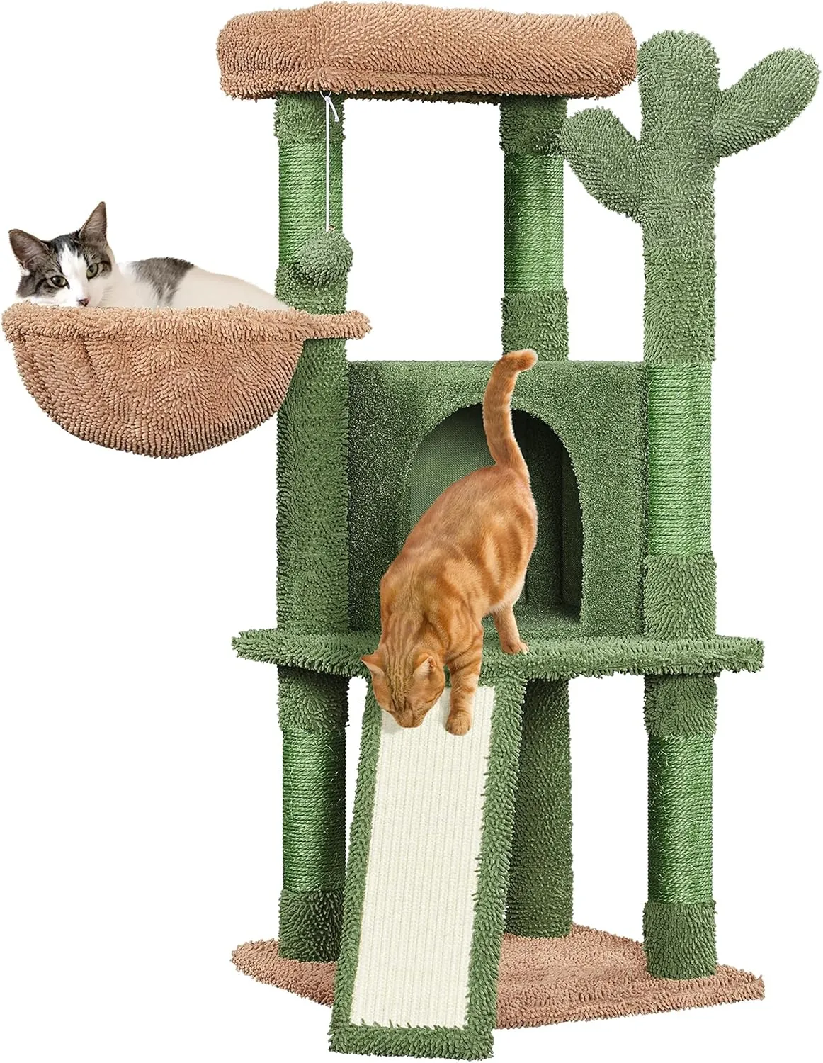 Topeakmart 42 H Cactus Cat Tree,Cute Cat Tower w/Scratching Posts,Indoor Cats Furniture Pet Activity Center Play House w/Platform/Condo/Basket&Hanging Ball