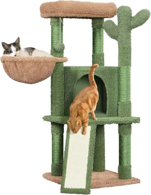 Topeakmart 42 H Cactus Cat Tree,Cute Cat Tower w/Scratching Posts,Indoor Cats Furniture Pet Activity Center Play House w/Platform/Condo/Basket&Hanging Ball