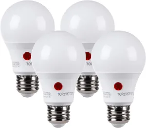 TORCHSTAR Dusk to Dawn Light Bulbs Outdoor, Sensor A19 LED Light Bulb, Auto on/Off Photocell Automatic for Outdoor Lighting, 5000K, Pack of 4