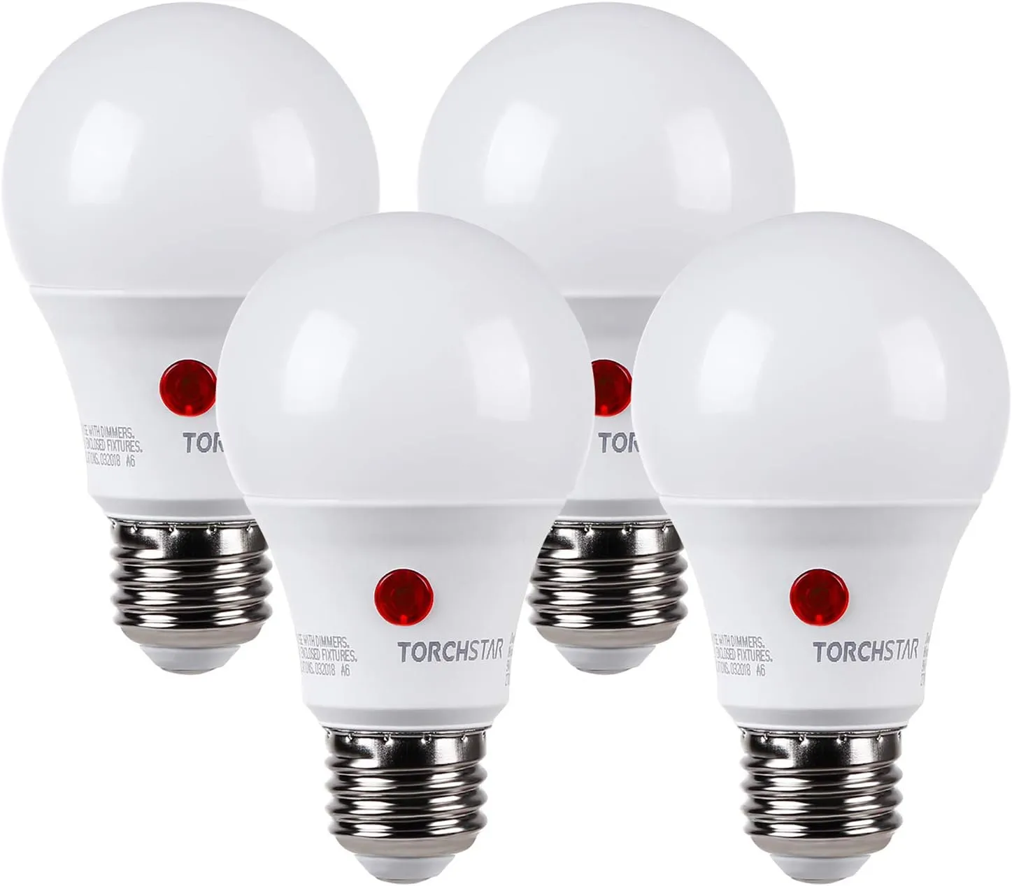 TORCHSTAR Dusk to Dawn Light Bulbs Outdoor, Sensor A19 LED Light Bulb, Auto on/Off Photocell Automatic for Outdoor Lighting, 5000K, Pack of 4