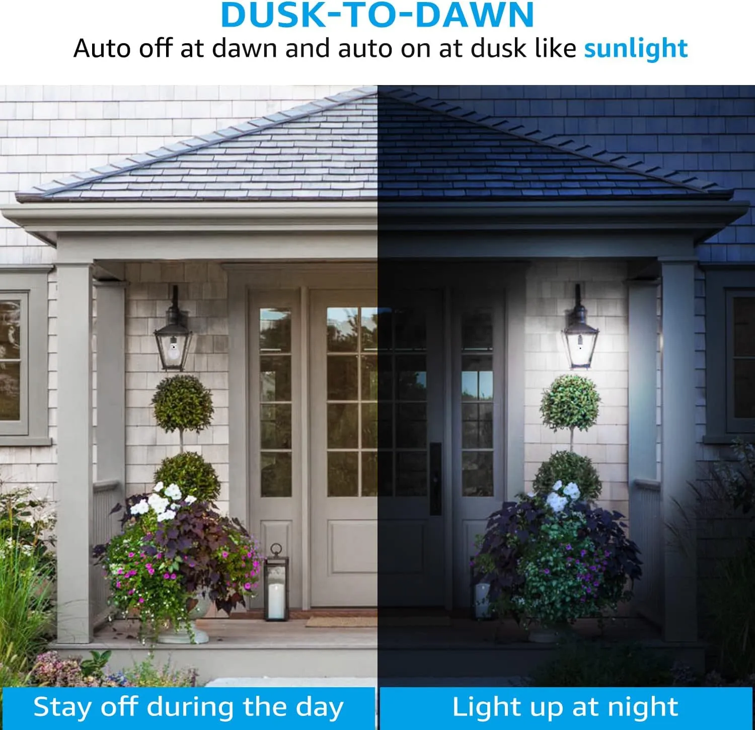 TORCHSTAR Dusk to Dawn Light Bulbs Outdoor, Sensor A19 LED Light Bulb, Auto on/Off Photocell Automatic for Outdoor Lighting, 5000K, Pack of 4