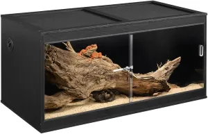 unipaws 95 Gallon Reptile Tank, Large Black Reptile Enclosure Terrarium with Glass Sliding Doors and Lock for Lizards and Snakes, Stackable Cage with Cable Port