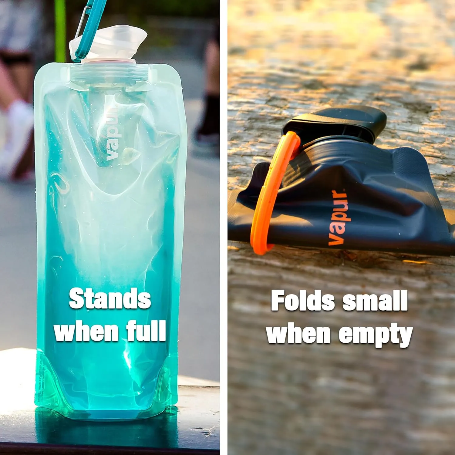 Vapur Collapsible Water Bottle With Carabiner, Compact Bottle Folds Flat For Hydration On The Go, Ideal for Traveling, Hiking or Camping, 23 Ounce, Magenta, Pack of 1