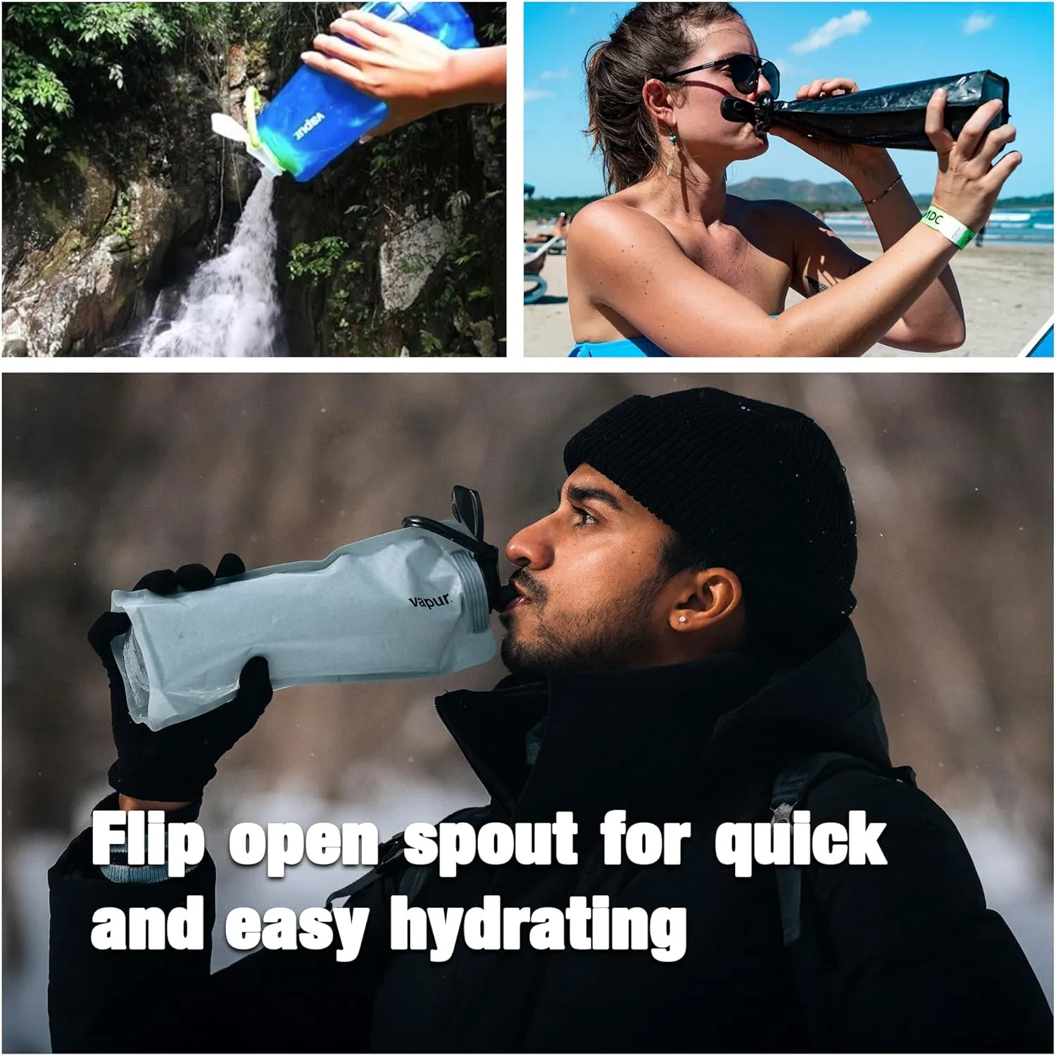 Vapur Collapsible Water Bottle With Carabiner, Compact Bottle Folds Flat For Hydration On The Go, Ideal for Traveling, Hiking or Camping, 23 Ounce, Magenta, Pack of 1