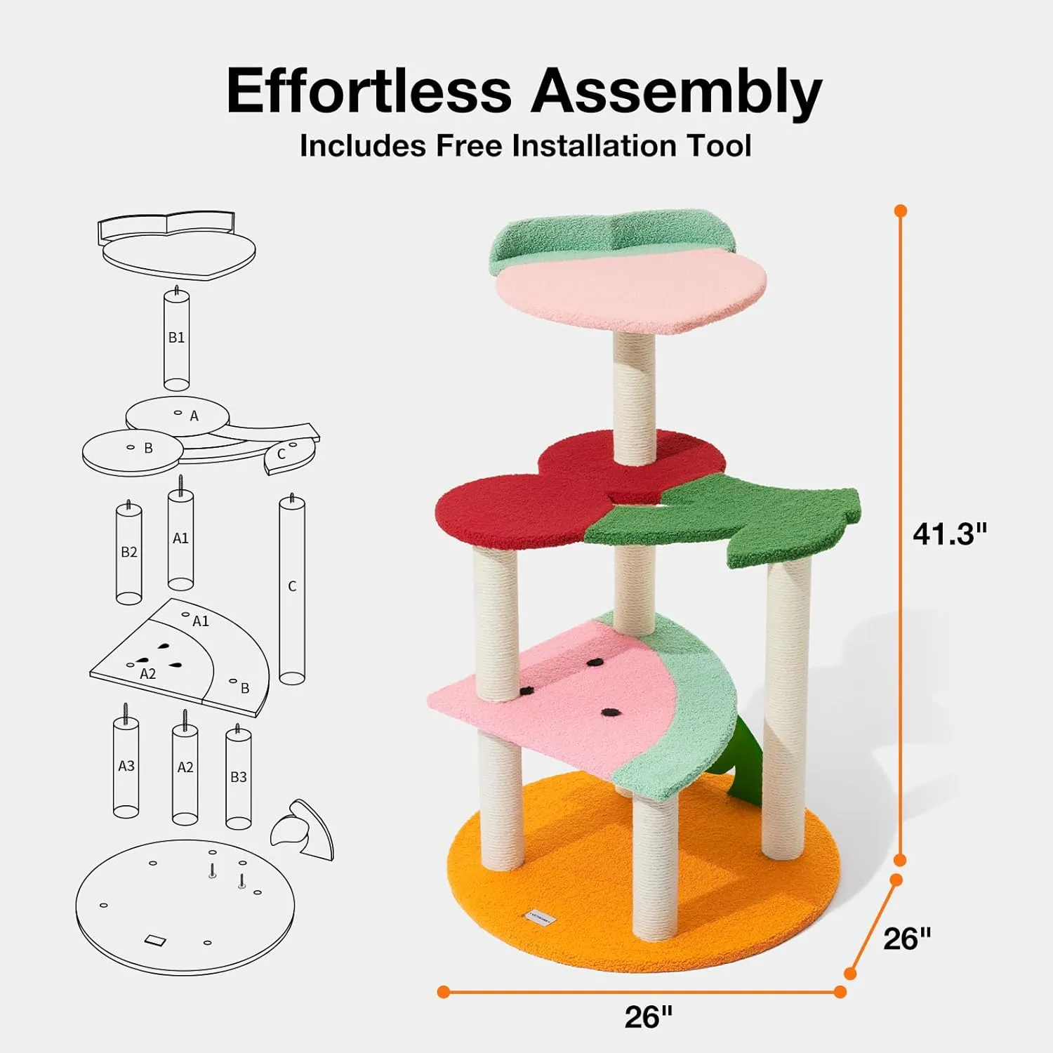 VETRESKA 41.3 Inches Multi-Level Cat Tree Cat Tower with Fruit-Shaped Platform and Sisal-Covered Scratching Posts, Indoor Cats Furniture for Large Cats Kittens