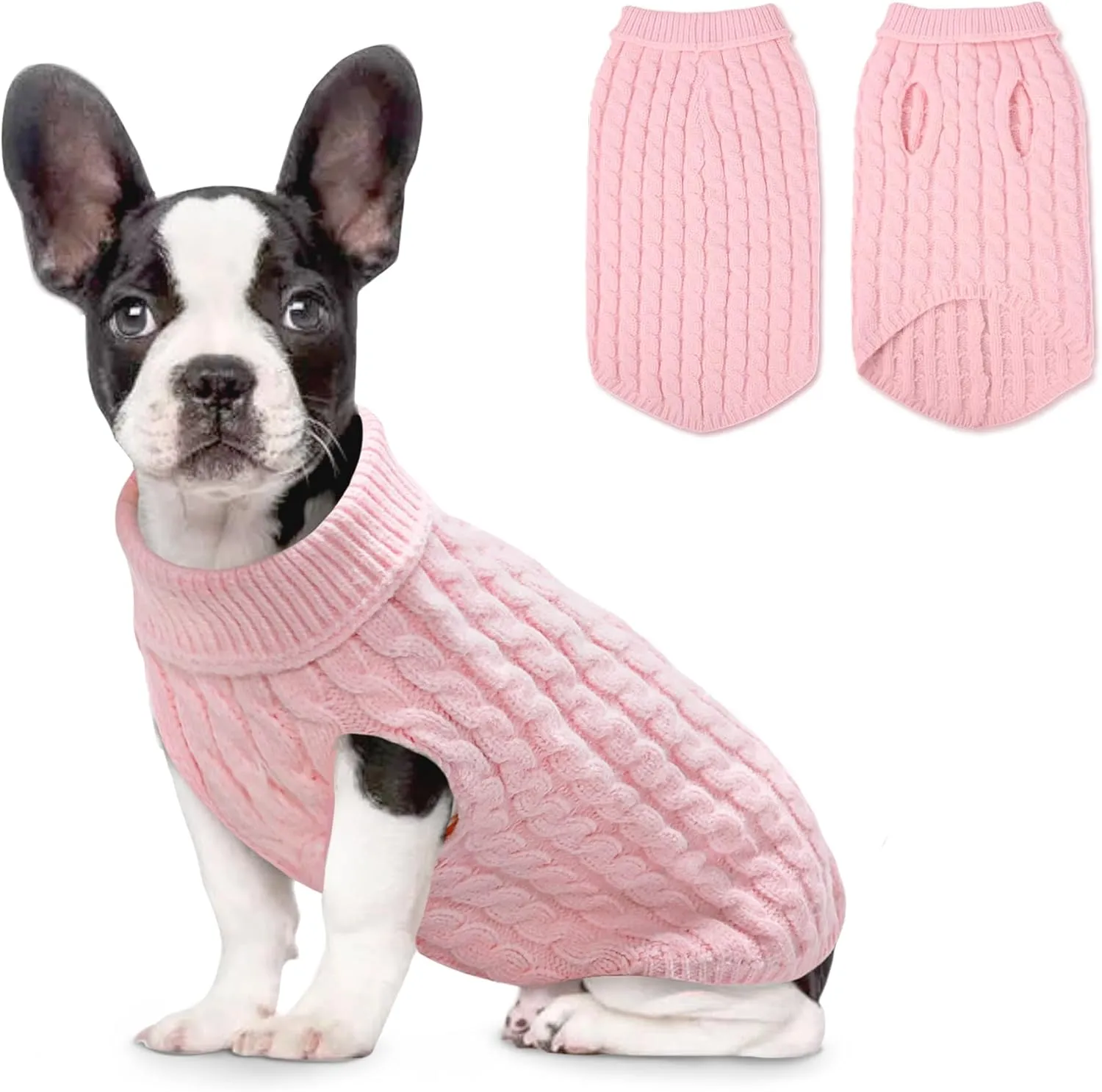 Warm Dog Turtleneck Sweater - Cable Knit Puppy Sweater Thick Warm Dog Winter Clothes, Cold Weather for Small and Medium Dogs (Pink, 2XL)