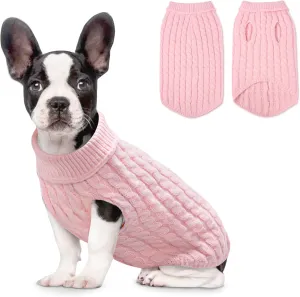 Warm Dog Turtleneck Sweater - Cable Knit Puppy Sweater Thick Warm Dog Winter Clothes, Cold Weather for Small and Medium Dogs (Pink, 2XL)