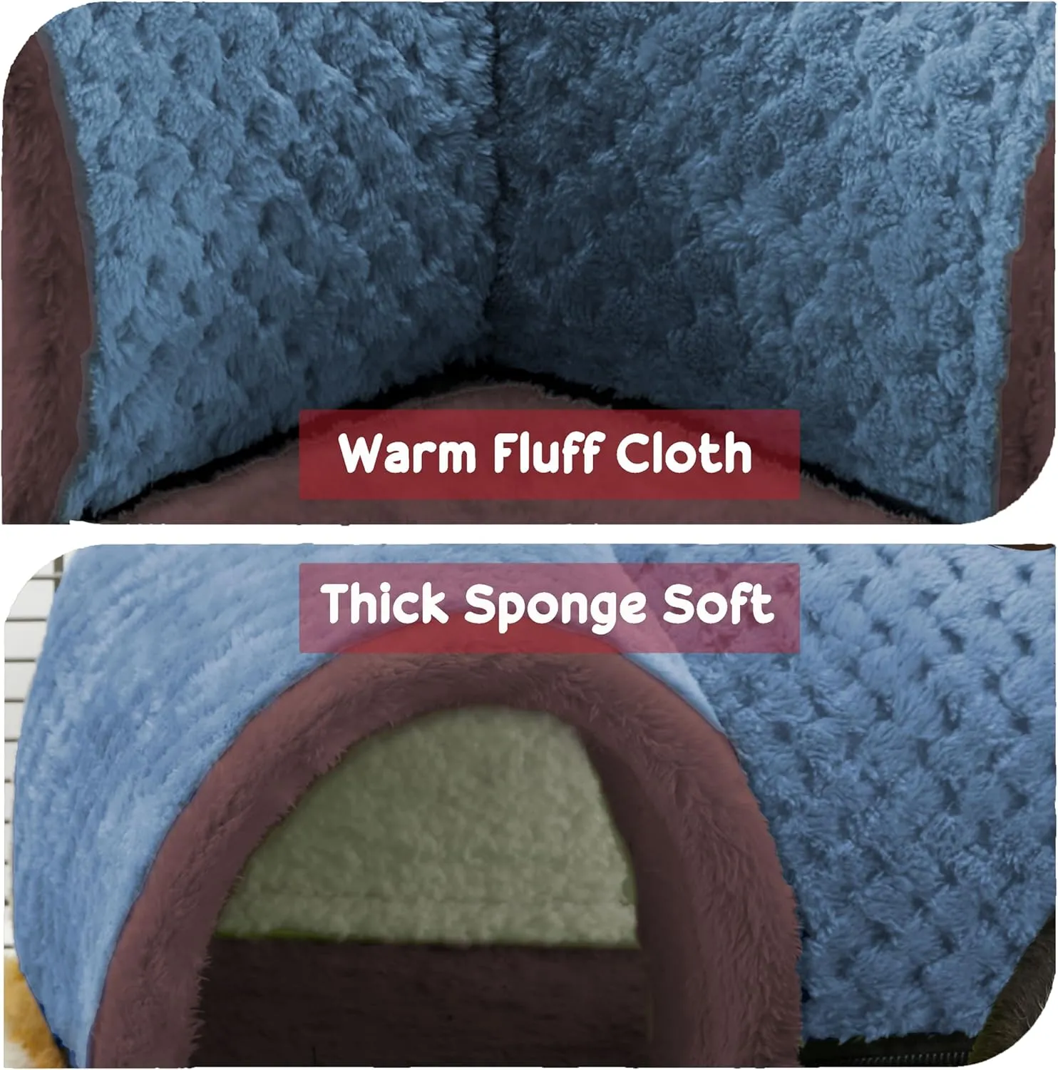 Warm Guinea Pig Hideout Tunnel Bed, Soft Removable Guinea Pig Tunnels and Tubes for Cage Hides Fleece for Rat, Sturdy Small Animal Tunnel for Rat, Hamster Hedgehog, Chinchilla (Blue)