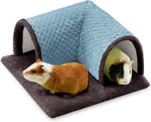 Warm Guinea Pig Hideout Tunnel Bed, Soft Removable Guinea Pig Tunnels and Tubes for Cage Hides Fleece for Rat, Sturdy Small Animal Tunnel for Rat, Hamster Hedgehog, Chinchilla (Blue)